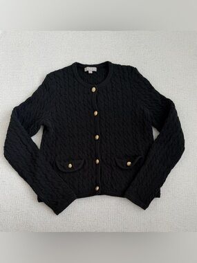 J Crew Cotton Cable Knit Cardigan Black Size Small